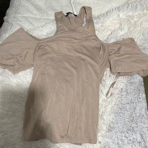 BCBG nude tank with off the shoulder sleeves